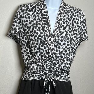 INC Animal Print v Neck Cinch Tied Blouse